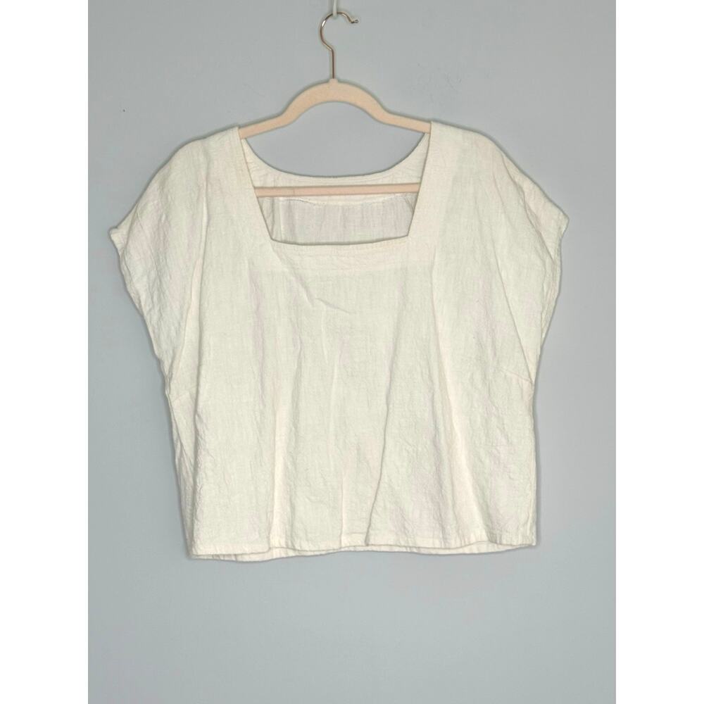 Unbranded Handmade White 100% Linen Drop Sleeve Crop Top Heavyweight Size XL